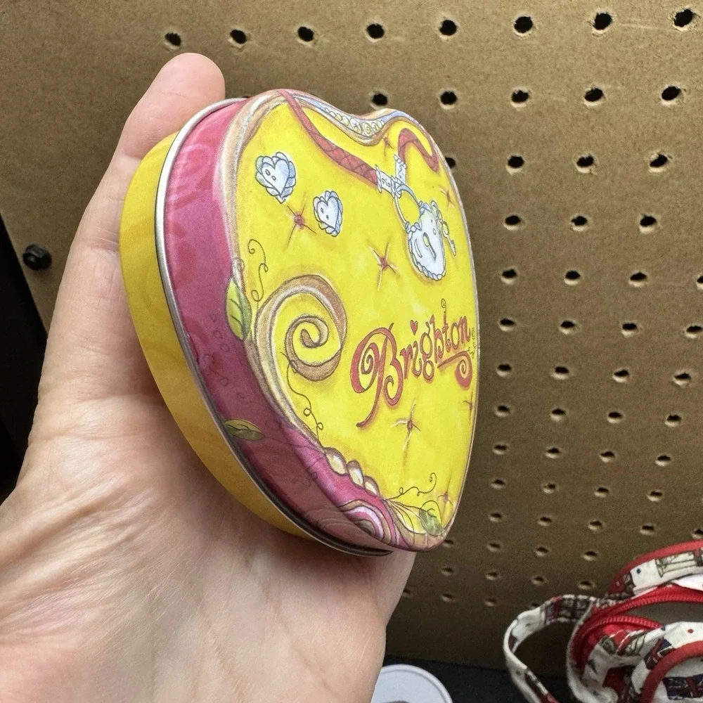 Brighton Heart Shaped Collectible Tin Box‎ Pink & Yellow Jewelry Gift
